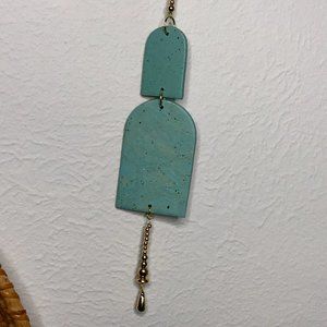 Turquoise Blue and Gold Clay Wall Art Hanging with gold beads